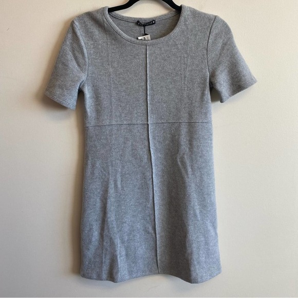 NWT ZARA Basics Grey Shirt Sleeve Mini Dress Extra Soft Size Small - Picture 2 of 10